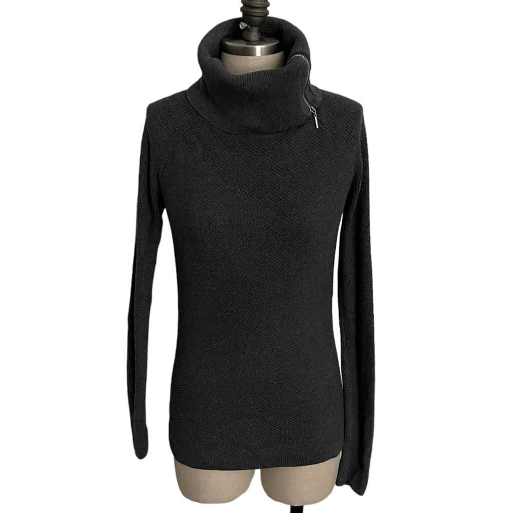 WHBM Charcoal Gray Turtleneck Sweater with Zipper Detail Size XS